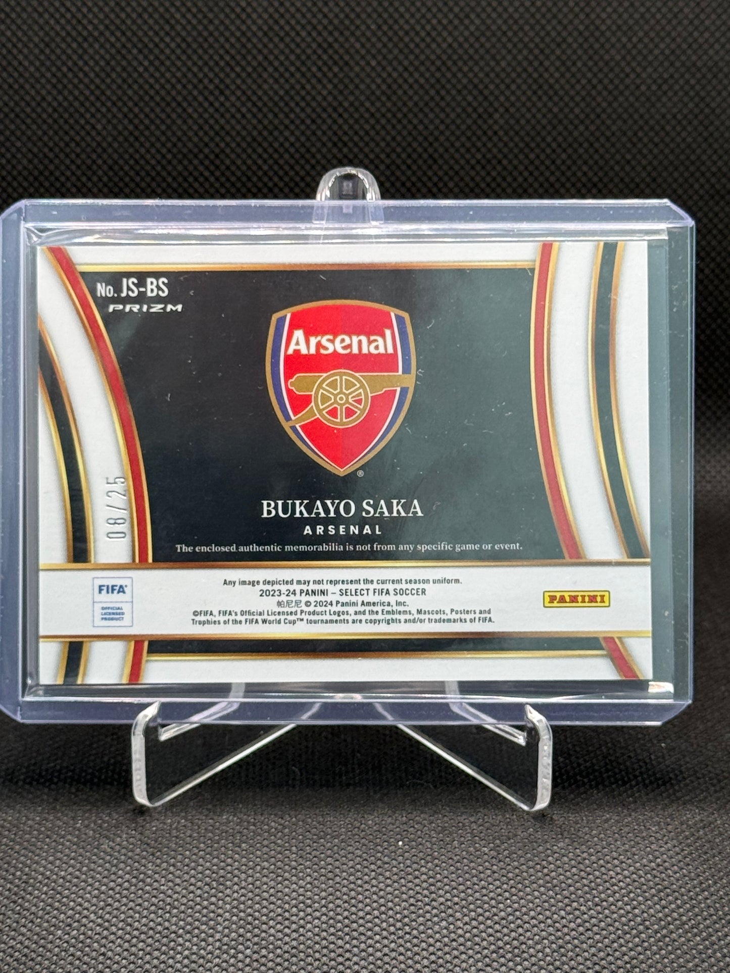 Bukayo Saka – Patch Card 08/25 – Panini Select Prizm