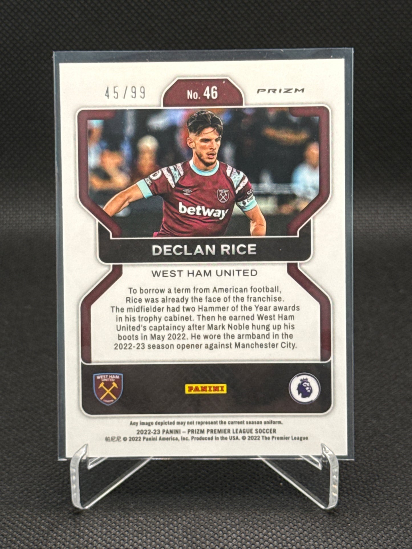 Declan Rice – Pink Refractor 45/99 – Panini Prizm Premier League