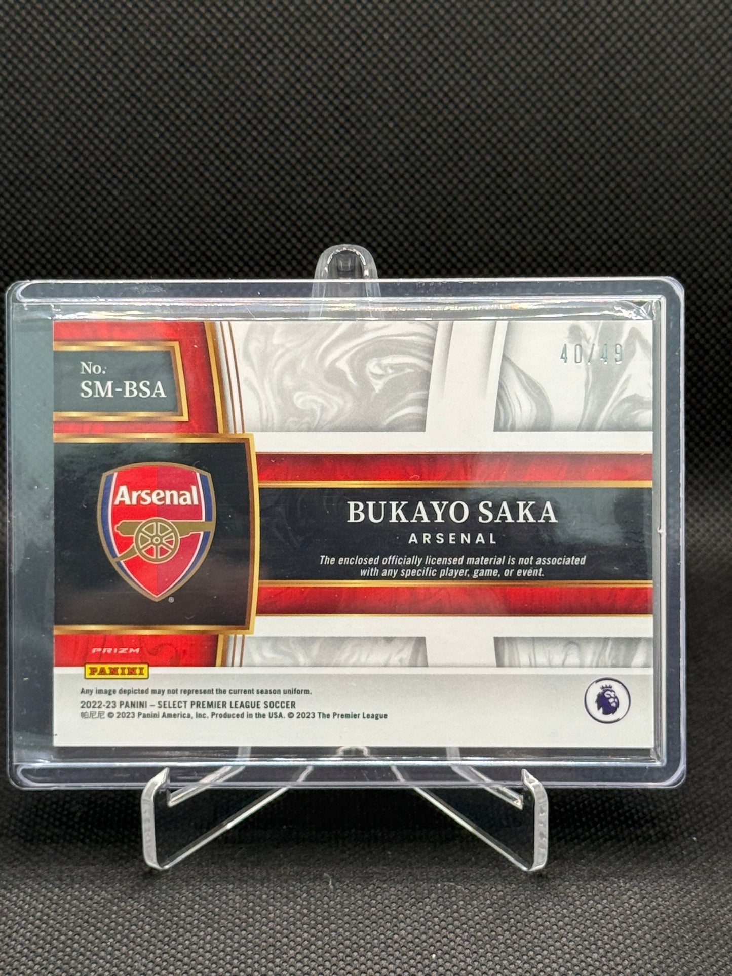 Bukayo Saka – Patch Card 40/49 – Panini Select Prizm