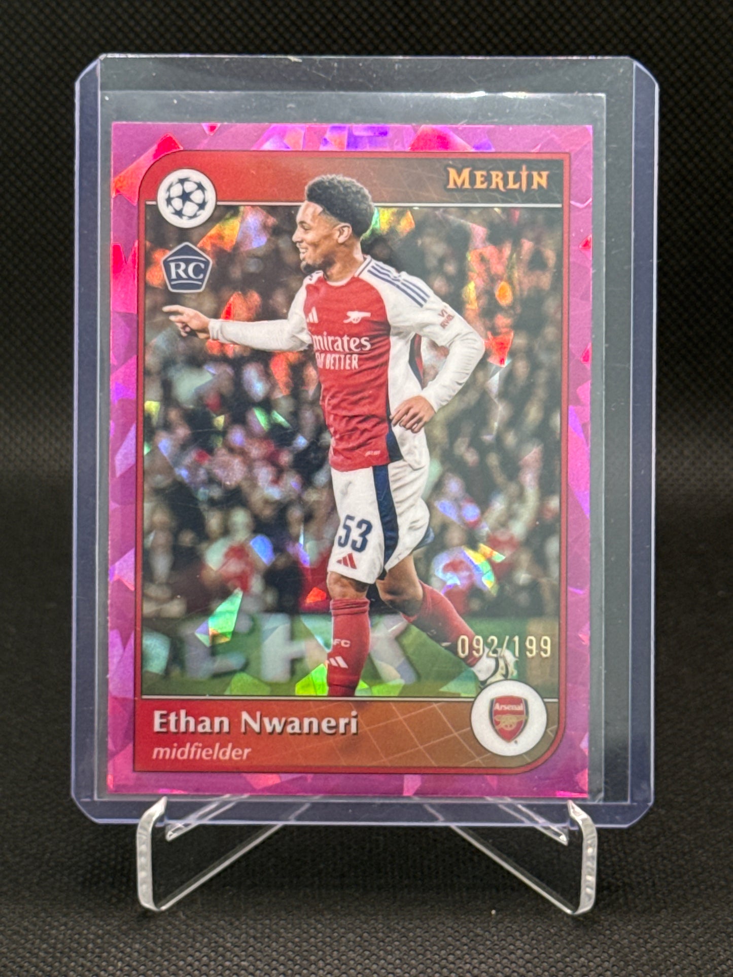 Ethan Nwaneri – Pink Cracked Ice 092/199 – RC - Topps Merlin UEFA Champions League